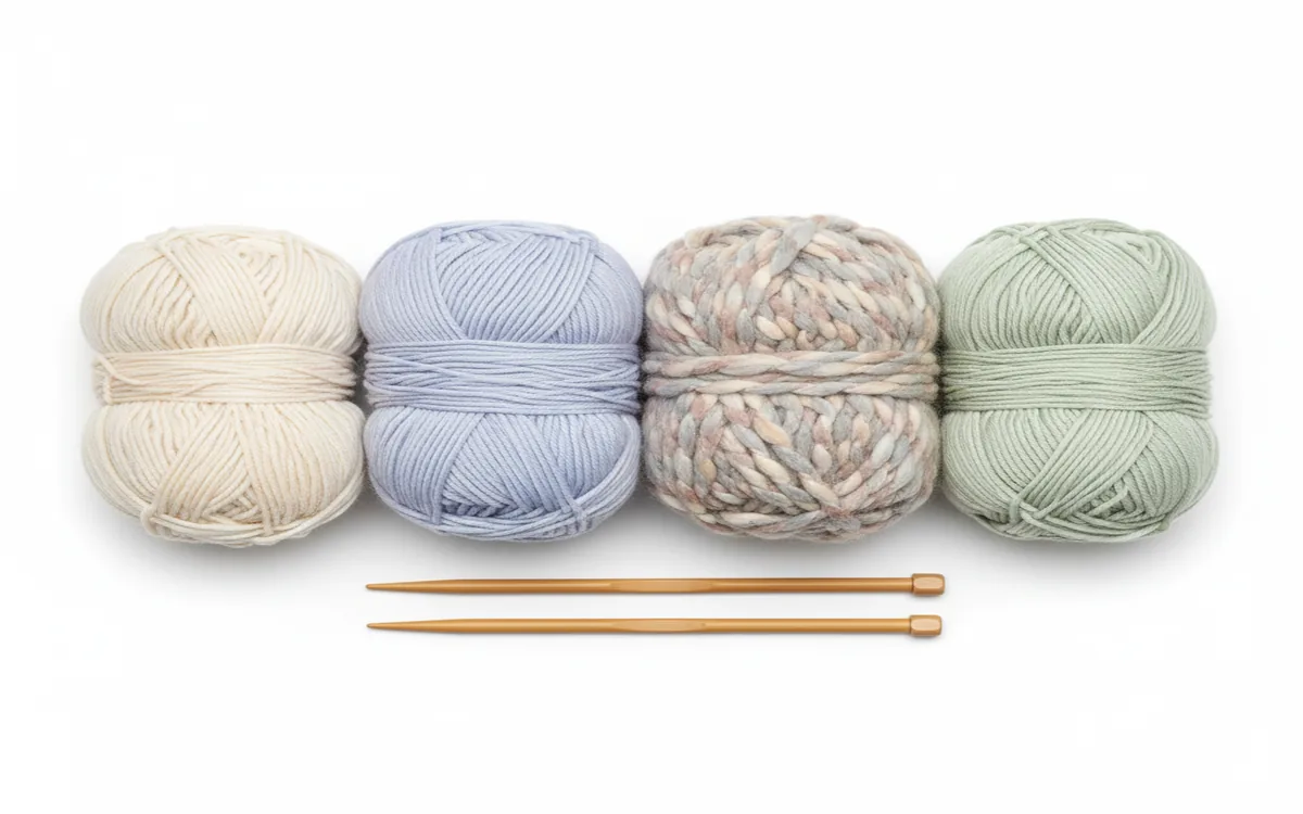 Photo grid of recommended beginner sweater yarns with names and details