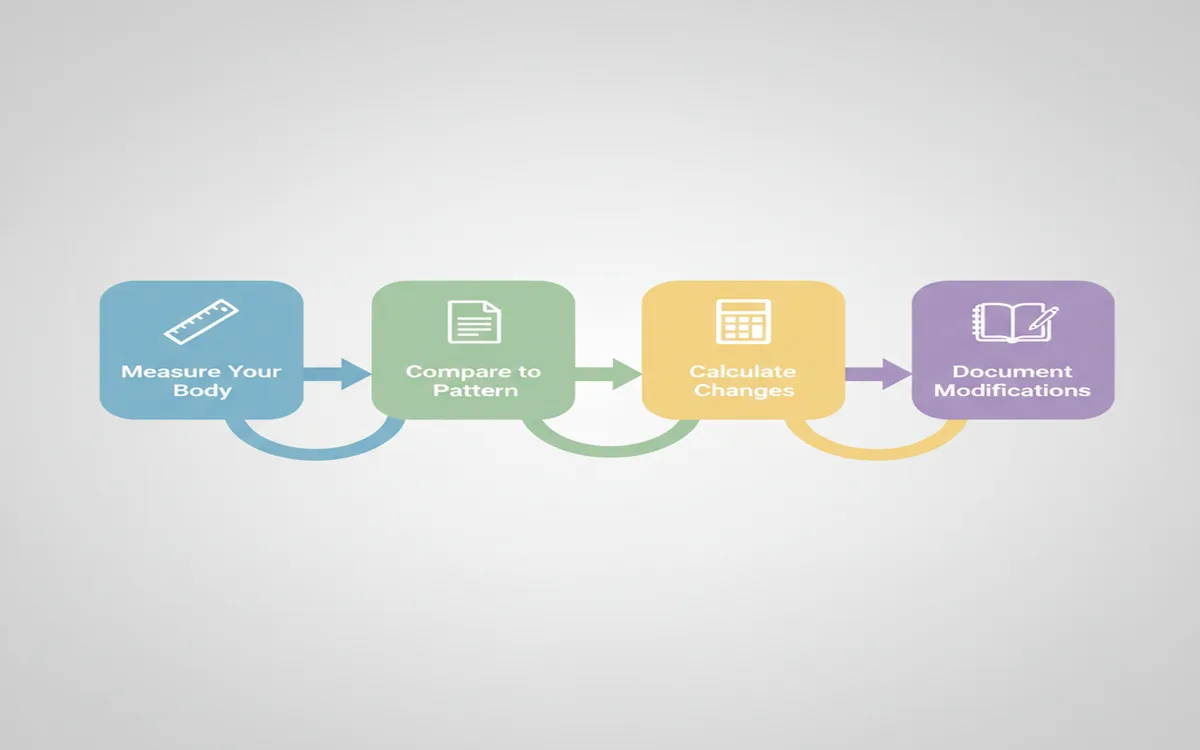 Flowchart: Measure, Compare to pattern, Calculate changes, Document modifications