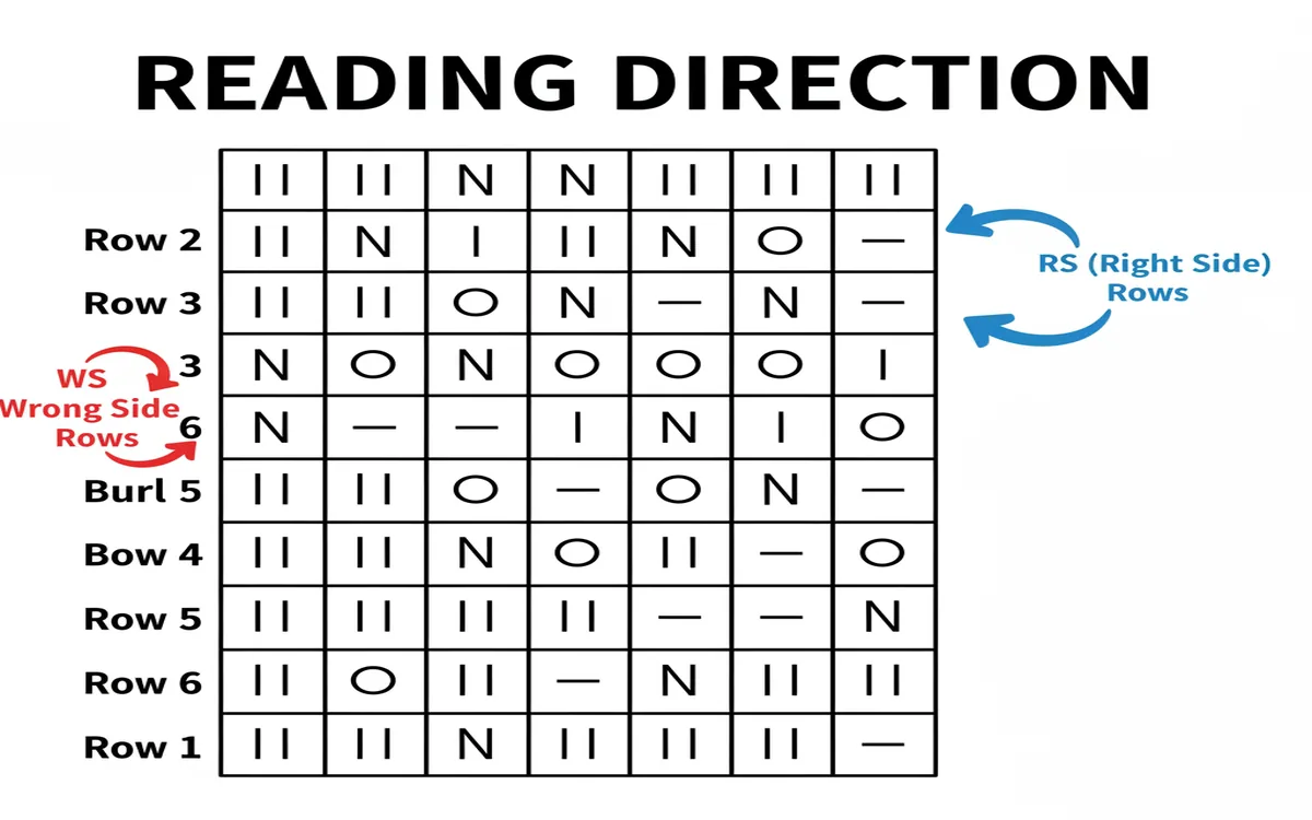 Chart diagram showing RS rows read right-to-left, WS rows left-to-right with arrows