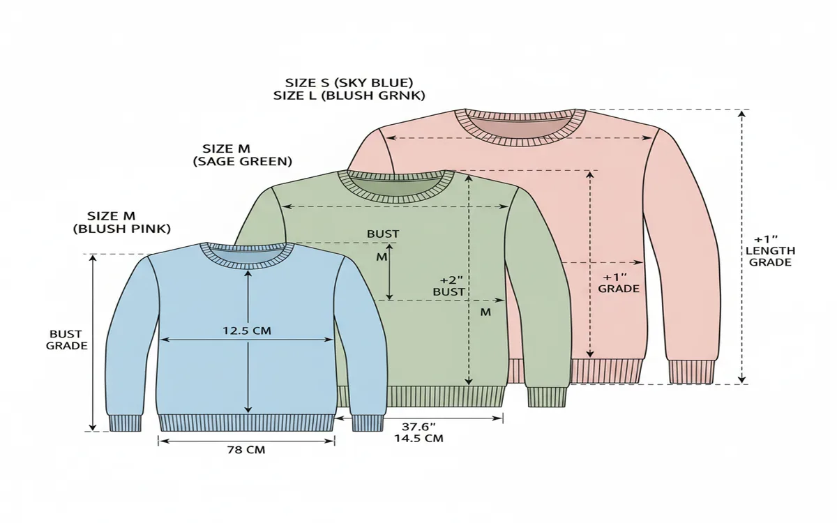 Pattern schematic showing interpolation between two sizes