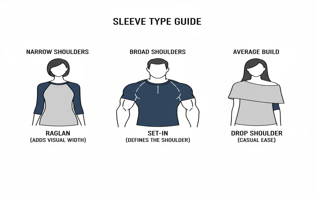 Visual guide showing which sleeve construction flatters different body types
