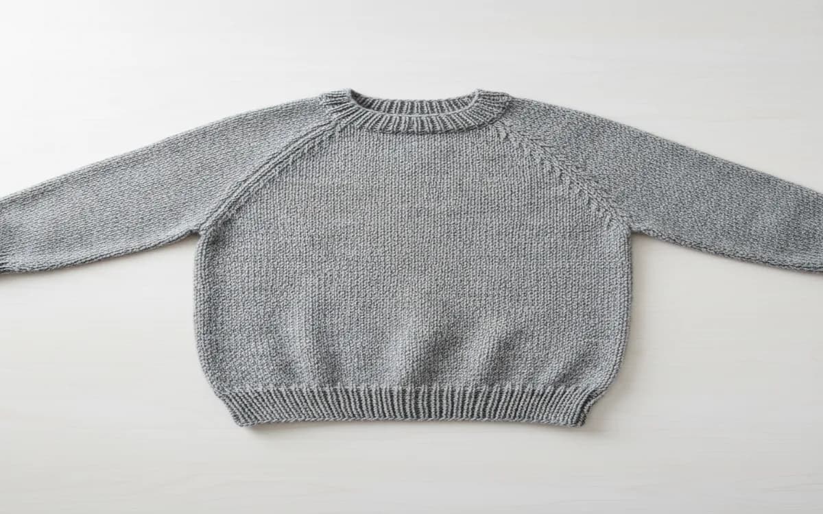 Raglan sweater showing characteristic diagonal seam lines from underarm to neckline