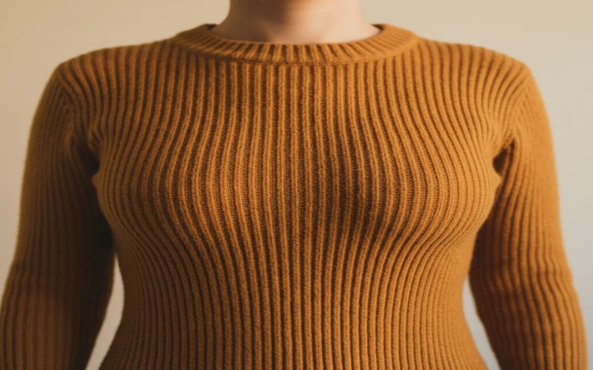 Ribbed garment demonstrating negative ease stretching to fit body