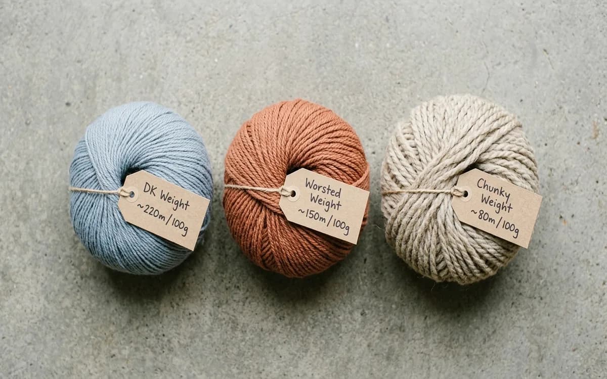 Trois pelotes de laine de différents poids DK, worsted et bulky pour choisir la bonne laine pour une écharpe tricot