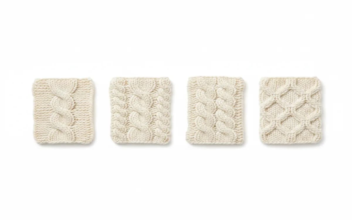 Various cable knitting patterns from simple twist to complex honeycomb