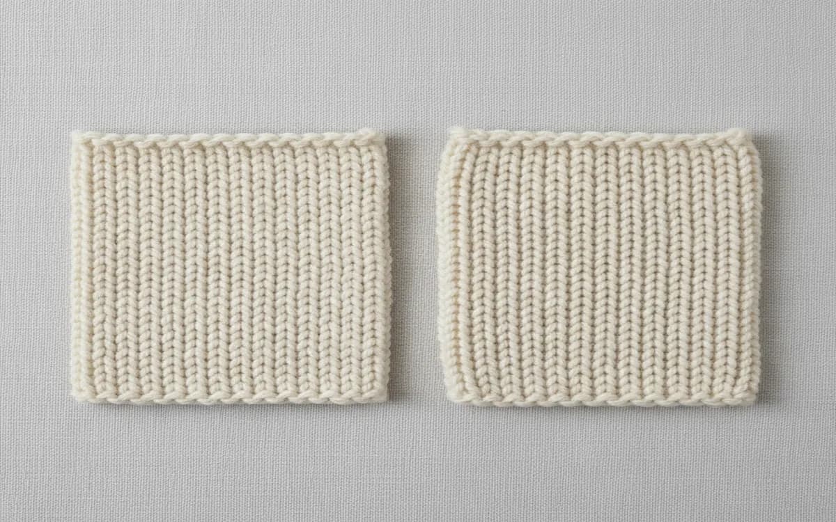 Examples of 1x1 ribbing and 2x2 ribbing showing vertical column patterns